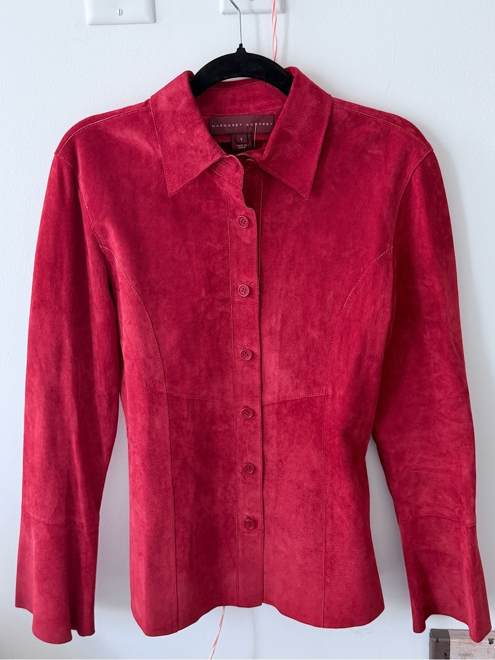 Women's Red Suede Button-Front Jacket